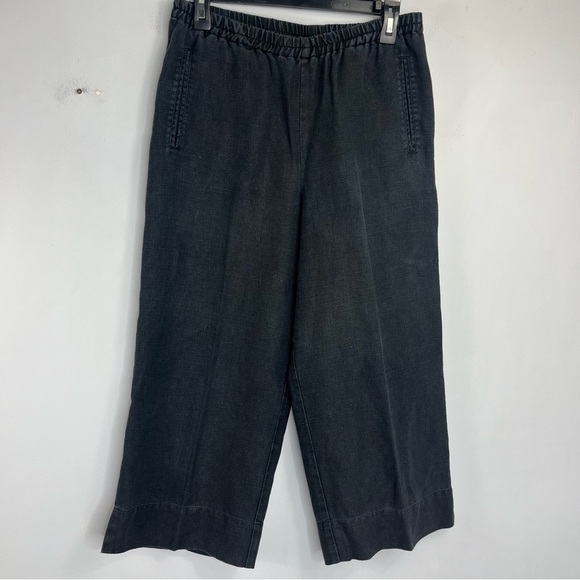 Isabella Bird Pants - Isabella Bird Size Medium Black Wide Leg Crop Linen Pants JJ11